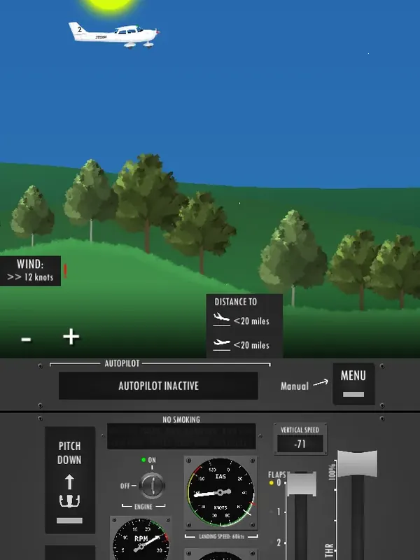 Vista laterale in due dimensioni con strumenti di bordo in Flight Simulator 2d