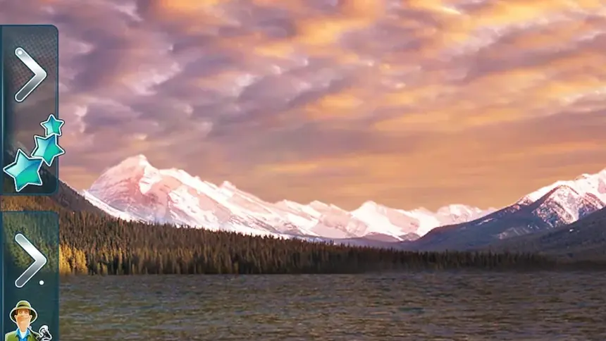 Lago di montagna al tramonto in Let's Fish: Gioco di pesca