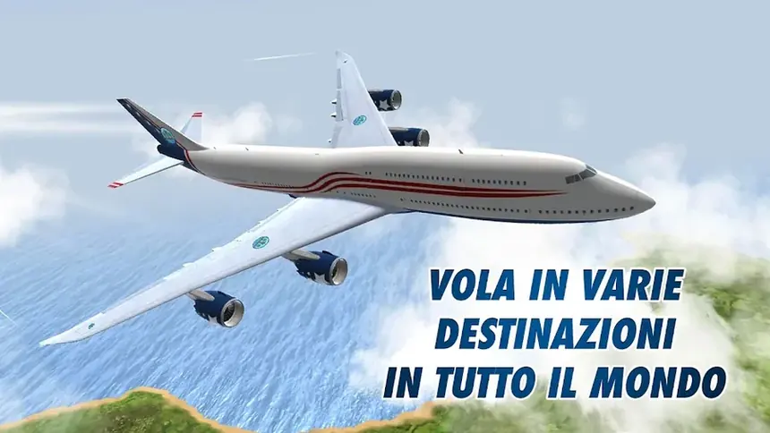Aereo di linea in volo sopra il mare in Take Off Flight Simulator